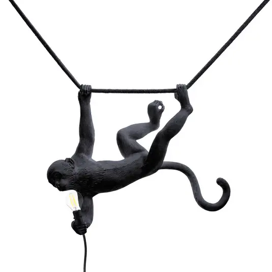 SELETTI Majom lámpa, szélesség 44 cm, fekete, dugó, IP44 Gyors kiszállítás