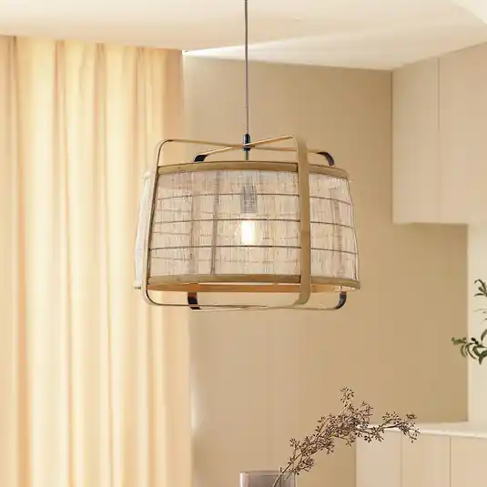 Vásárlói kedvenc Lindby függőlámpa Liriana, bambusz, vas, Ø 45 cm, E27