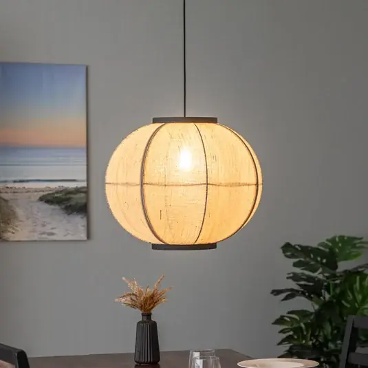 Különleges ajánlat Lindby függőlámpa Aurinil, fa színű, vászon, Ø 48cm, E27