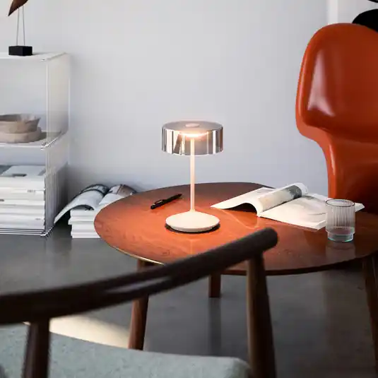 Népszerű Numotion LED-es újratölthető asztali lámpa, bézs, üveg, IP54, fényerőszabályzó