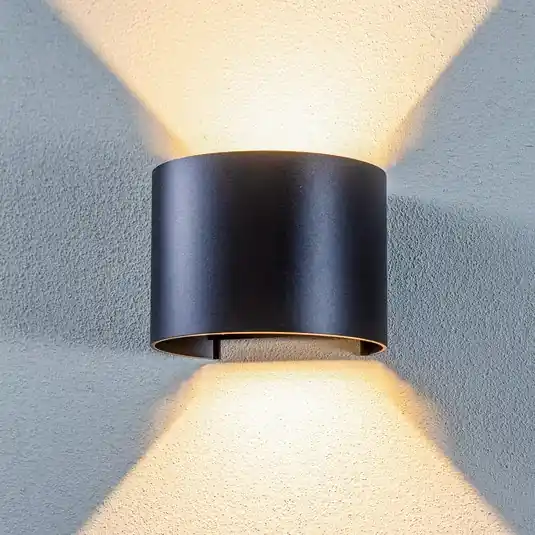 Lindby LED kültéri fali lámpa Nivar, kerek, fekete, IP54 Kedvezményes ár