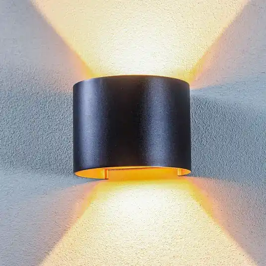 Lindby LED kültéri fali lámpa Nivar, kör alakú, fekete/arany, IP54 Bestseller