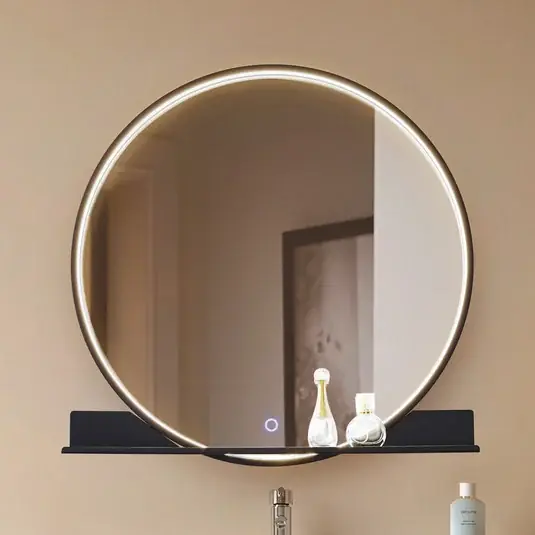 Expressz kézbesítés Lucande LED tükör Miren, fekete, alumínium, CCT, polc, polc