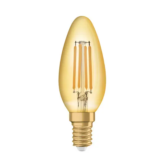 Kedvezmény OSRAM LED gyertyalámpa Vintage 1906, E14 izzószál 4W 824 arany