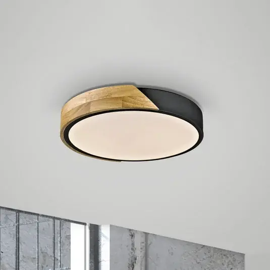 Vedd meg most JUST LIGHT. Bila LED mennyezeti lámpa, fekete, Ø 32 cm, fa