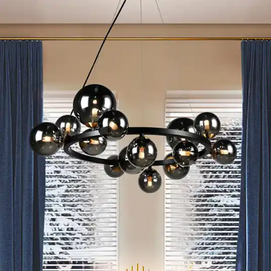 Árengedmény Astros függőlámpa, 14-light, fekete, füstölt szürke üveggel