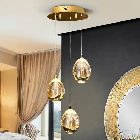 LED-es függőlámpa Rocio 3-lámpás, fém, üveg, arany Kihagyhatatlan ajánlat