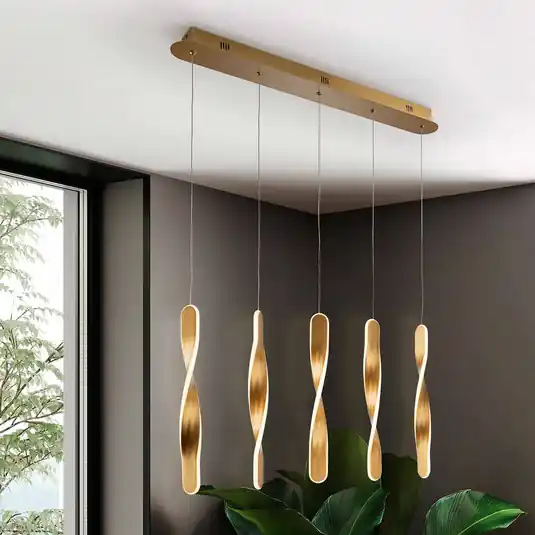 LED függőlámpa Twist, 5 fl. Alumínium, fém, akril, arany színű Olcsóbb
