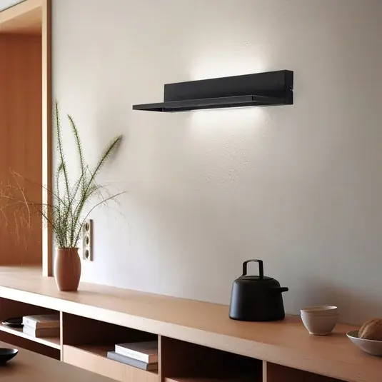 Fali polcvilágítás, fekete, acél, 60 cm hosszú, 2 x LED Outlet