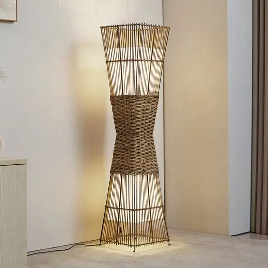 Népszerű Lindby Jacinto állólámpa, bambusz, kender, magasság 130 cm