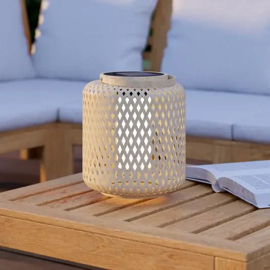 Marliano LED-es napelemes lámpa, fonott kivitel, magasság 24 cm, fa Kiárusítás