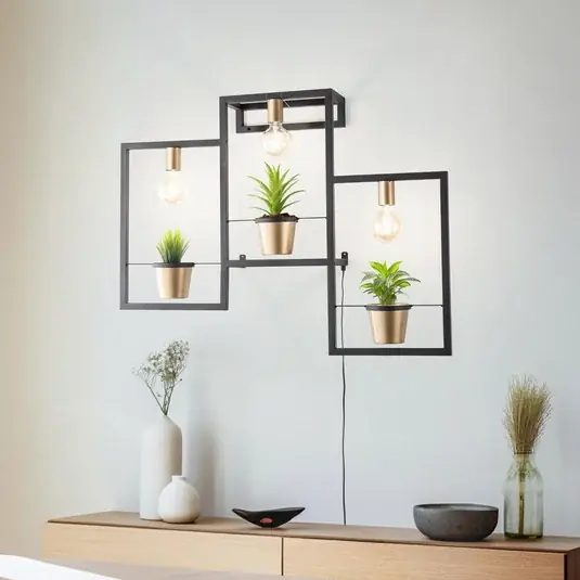 Flores fali lámpa, 3-lámpás, fekete/arany, konnektorral Vedd meg online