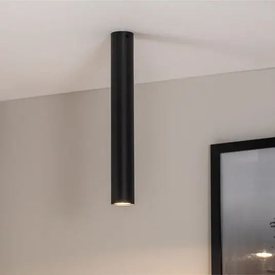 Mennyezeti spotlámpa Tecno 1L, acél, GU10, magasság 45 cm, fekete Biztonságos fizetés