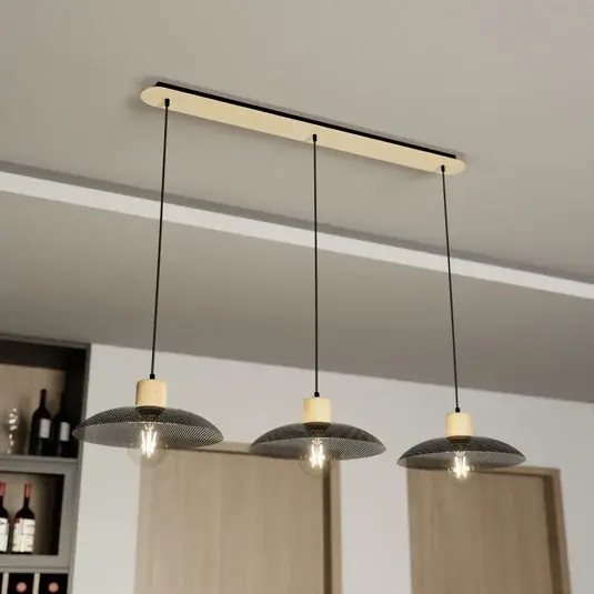 Kihagyhatatlan ajánlat Kobe lógó világítás, 3 izzós, acél, fa, fekete