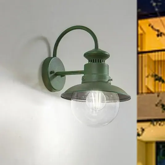 Legkelendőbb Lindby kültéri fali lámpa Celinor, zöld, acél, Ø 15 cm