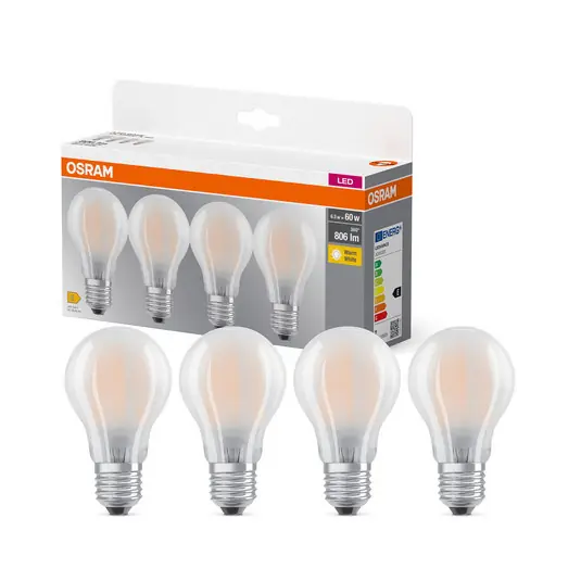 Kedvezményes ár OSRAM LED izzó matt E27 6,5W 827 4 darabos kiszerelésben