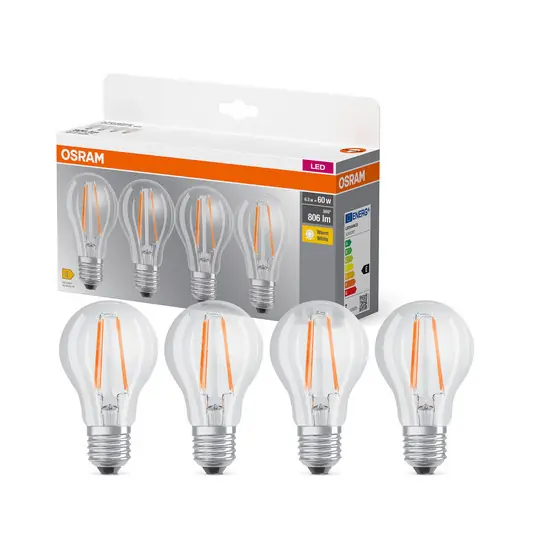 Ajánlat OSRAM LED izzó izzószál E27 6.5W 827 4 darabos kiszerelésben