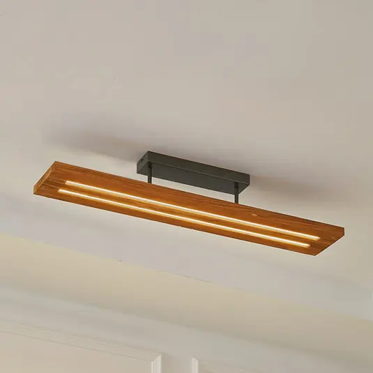 Végkiárusítás Lindby LED mennyezeti lámpa Nesaja, fekete, fa, 98cm, fényerőszabályozható