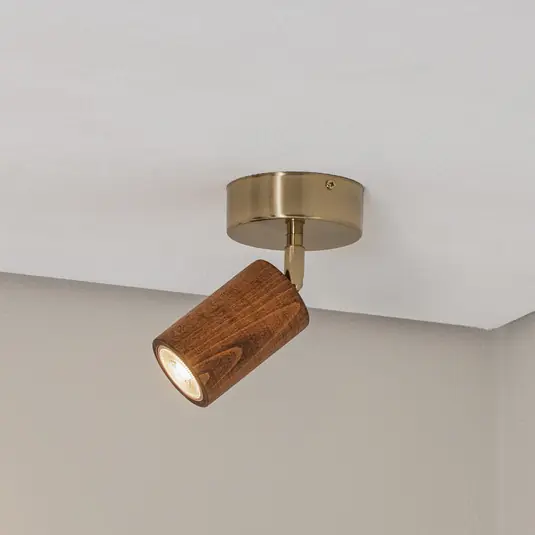 Korlátozott ajánlat Legno mennyezeti spotlámpa, barna / sárgaréz színű, magasság 18 cm, fa