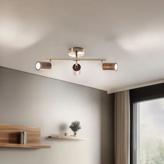 Exkluzív ajánlat Legno mennyezeti spotlámpa, lineáris, 3-lángú, barna / sárgaréz, fa