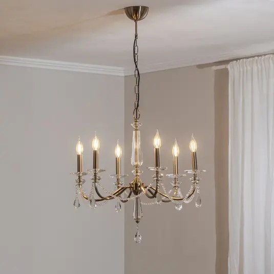 Csillár Adone, 6 lámpás, sárgaréz, Ø 70 cm, kristályüveg Akció