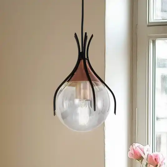 Sinka függőlámpa, füstszürke/fekete, Ø 13 cm, üveg/fém Újdonság