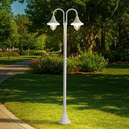 Lindby Madea kültéri lámpa, fehér, 2-lámpás, 213 cm, E27, IP44 Prémium