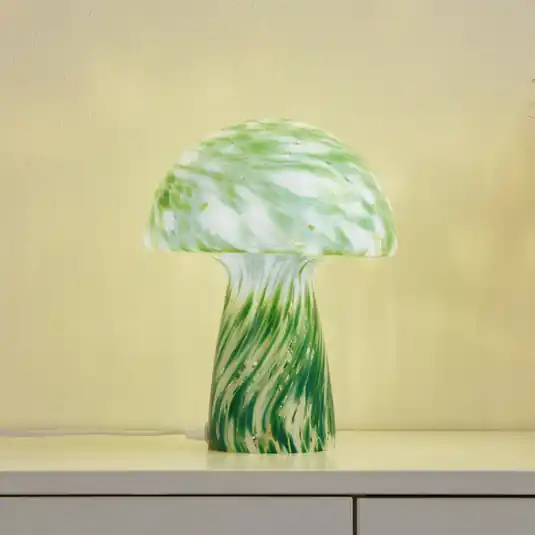 Lindby Hubi asztali lámpa, zöld, üveg, Ø 22 cm, gomba formájú Legnépszerűbb
