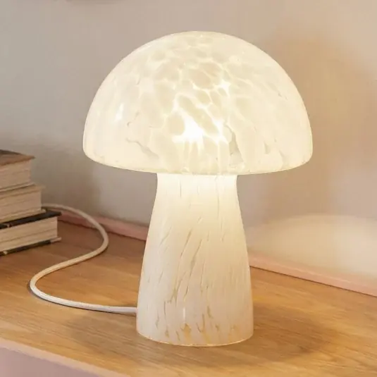 Lindby Hubi asztali lámpa, fehér, üveg, Ø 22 cm, gomba formájú Bestseller
