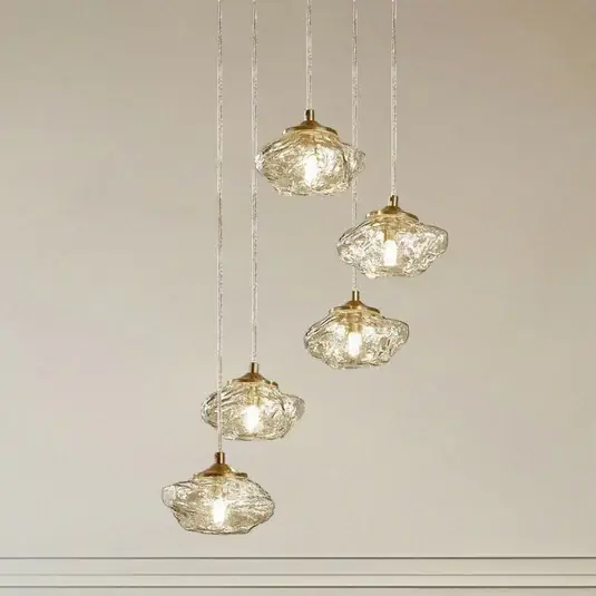Expressz szállítás Lindby függőlámpa Piatra, Ø45cm, 5 lámpás, konyak/réz, üveg