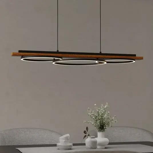 Expressz kézbesítés Boyal LED-es függőlámpa, barna, 101 cm hosszú, fa, 3-lámpás.