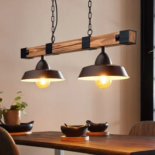 Oldbury függőlámpa, fekete/sötét fa, hossza 86 cm, 2-lámpás. Ajánlat