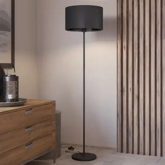 Maserlo állólámpa, fekete, magasság 151 cm, szövet/acél Olcsóbb