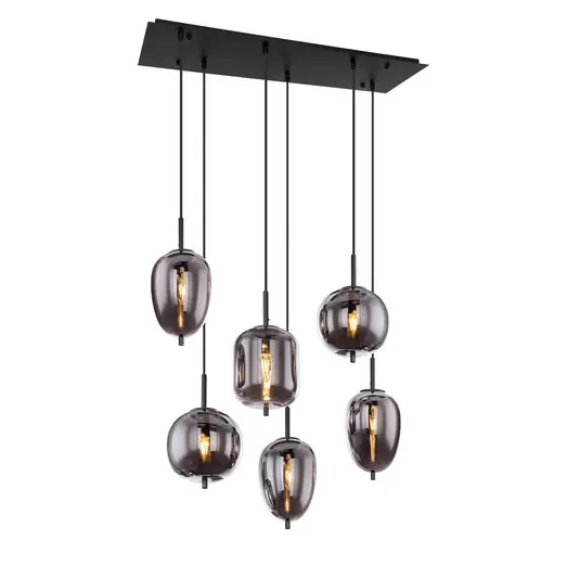 Függőlámpa Blacky, fekete/füstszürke, hossza 80 cm, 6 lámpás. Árcsökkenés