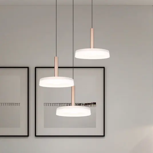 Vedd meg online LED-es függőlámpa Celeste, fehér/barna, Ø 35 cm 3-lámpás üveg dim