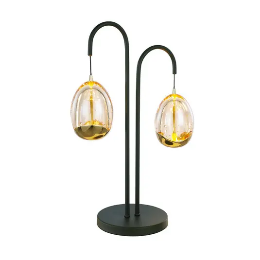 Golden Egg asztali lámpa fekete/borostyán 45 cm 2-lámpás fém/üveg Korlátozott ajánlat