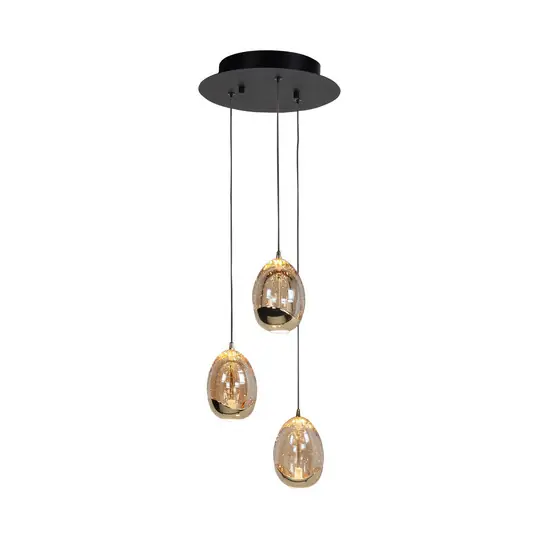Biztonságos fizetés Függőlámpa Golden Egg, borostyán/arany Ø 25 cm 3-lámpás üveg/metál