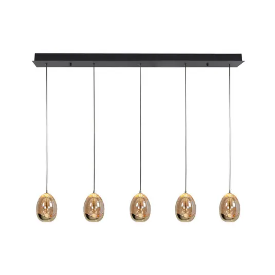 Akasztólámpa Golden Egg, borostyán/arany, hossza 107 cm, 5 lámpás üveg Bestseller