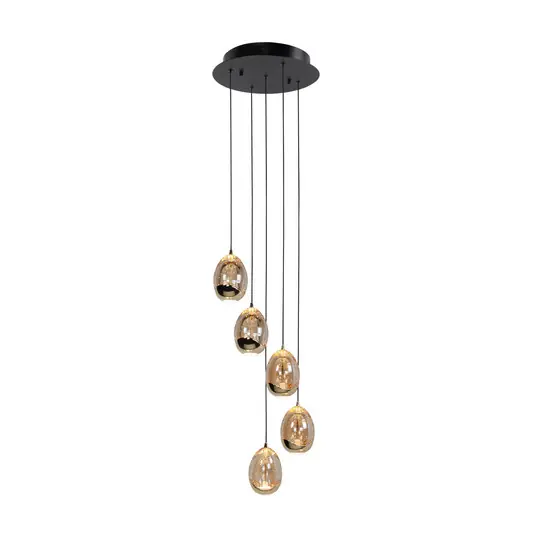 Olcsóbb Függőlámpa Golden Egg, borostyán/arany Ø 30 cm 5 lámpás üveg/metál