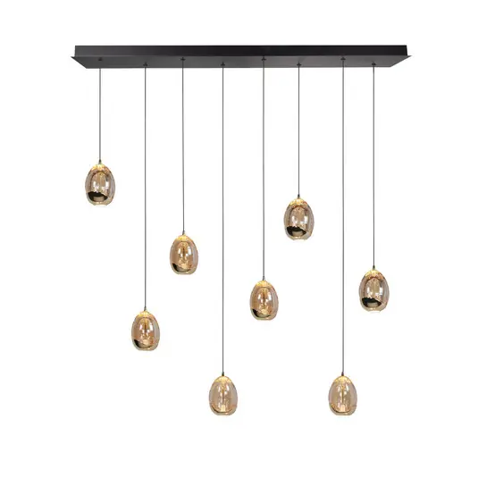 Újdonság Akasztólámpa Golden Egg, borostyán/arany, hossza 115 cm, 8-as üvegből