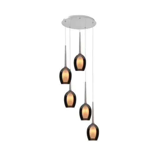 Gyors szállítás Belle függőlámpa, füstös szürke/nikkel, Ø 33 cm, 5 lámpás, üveg
