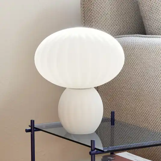 HÜBSCH Kumu asztali lámpa, fehér, üveg, E14, magasság 28 cm Végkiárusítás