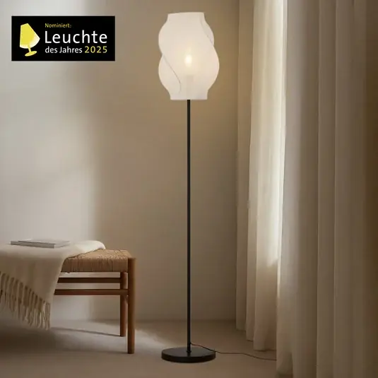 Akció Lucande Tovina álló világítás, textil, fehér, magasság 165 cm