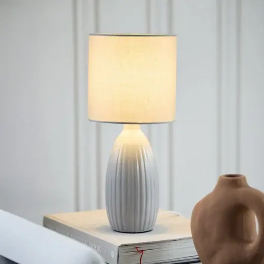PR Home Uno asztali lámpa, világosszürke, magasság 47 cm, textil/kerámia Alacsony ár