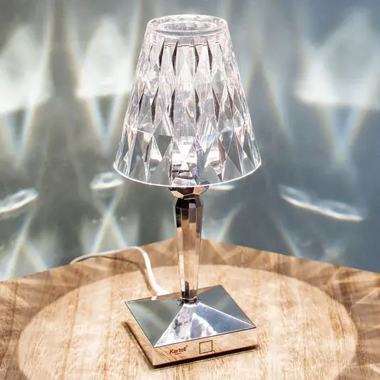 Újdonság Kartell LED-es elemes asztali lámpa Akkumulátor, 30cm, króm színű, IP54