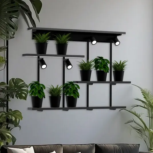 Shelf fali világítás, fekete, szélesség 102 cm, fa, 4 izzós. Azonnali szállítás