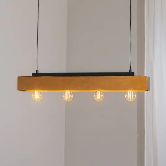 Vásárlói kedvenc Miluza mennyezeti lámpa, fekete/barna, hossz 76 cm, fa, 4 izzós.