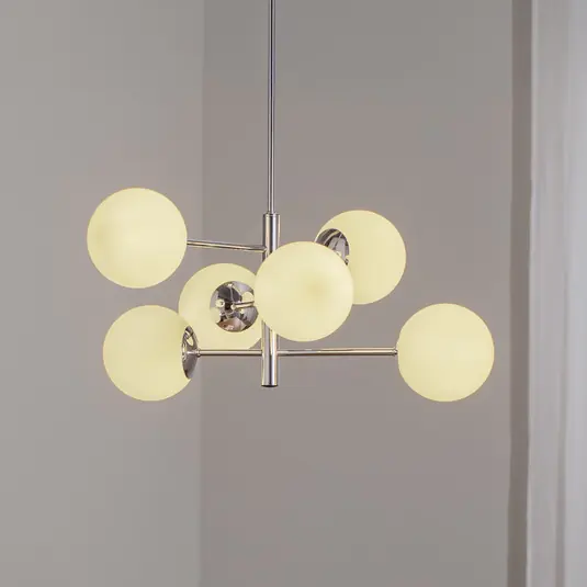 Aurora lógó világítás, króm, Ø 60 cm, 6 izzós, üveg, E14 Biztonságos vásárlás