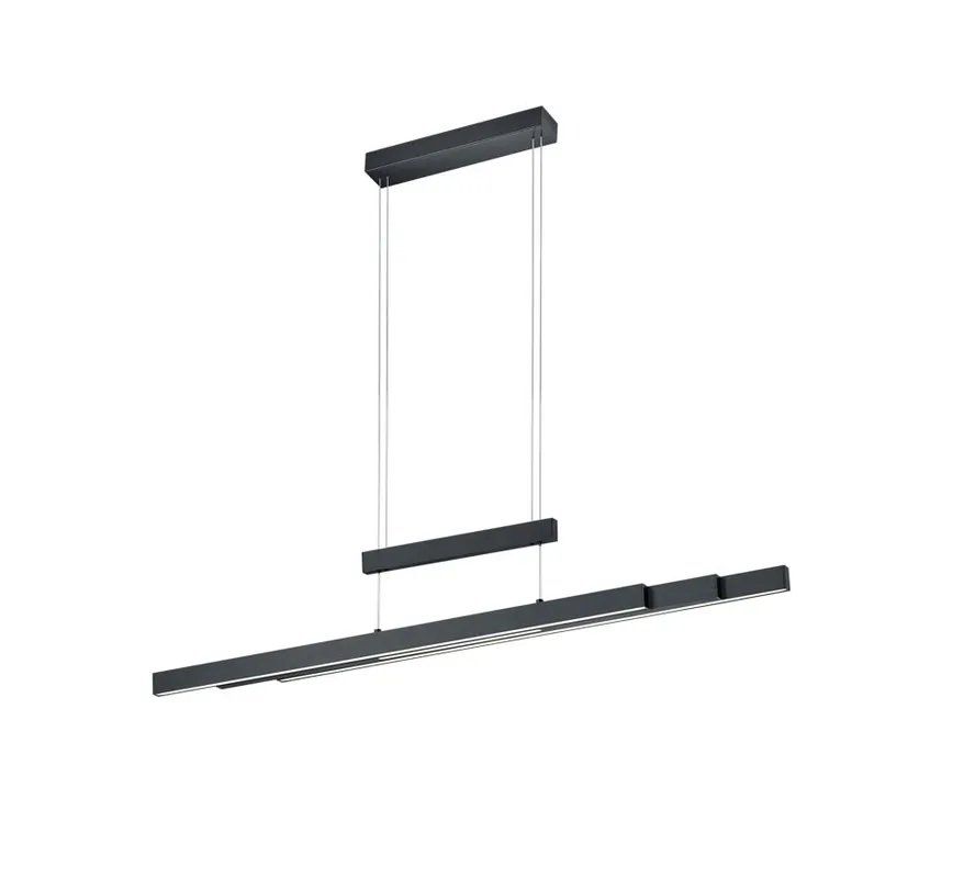 Trio 375310532 LED mennyezeti függőlámpa Trajan 1x42W + 2x6W 5000 lm 2700-5000K IP20 -3 fázisú fényerő-szabályozó a lámpán, világítási hőmérséklet beállítása, állítható szélesség és magasság, szabályozható, felső/alsó világítás, fekete Biztonságos fizetés