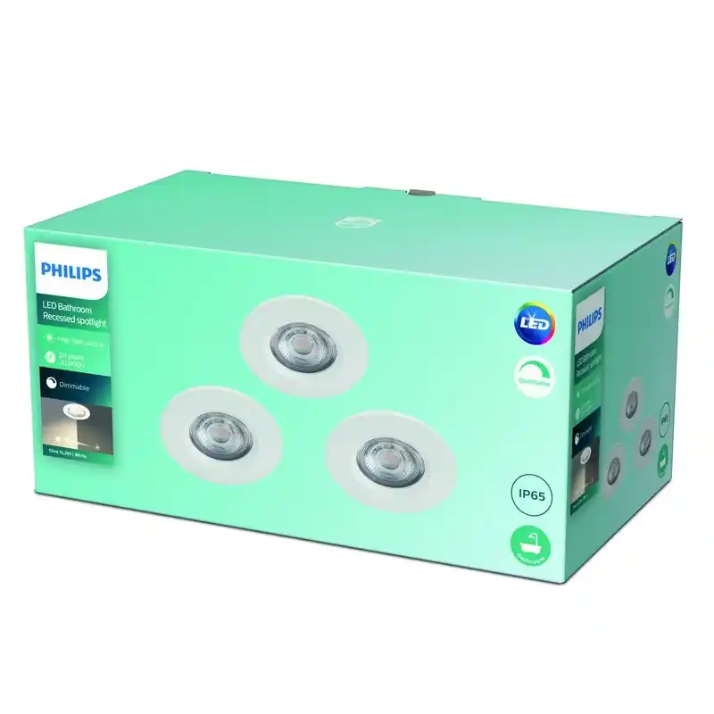 Akció Philips Dive SL261 LED fürdőszobai süllyesztett spotlámpa 1x5W 350 lm 2700K IP65 - 3 db-os készlet, szabályozható, EyeComfort védelem, fehér